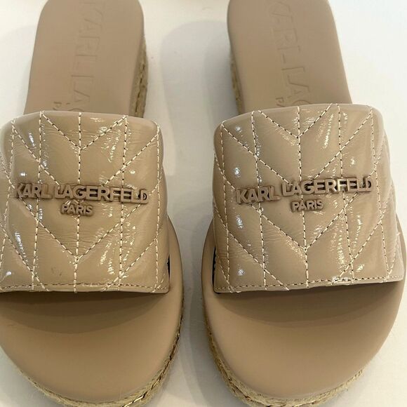 Karl Lagerfeld Paris Sandal Women’s Size 7.5M Mauve Tan Gold Slip-on Quilted - Picture 4 of 12